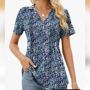 Elegant Blue Floral Women's Blouse